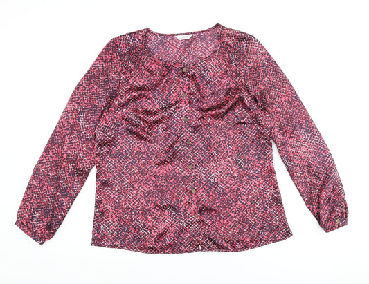 Classic Womens Multicoloured Geometric Polyester Basic Button-Up Size 14 Round Neck