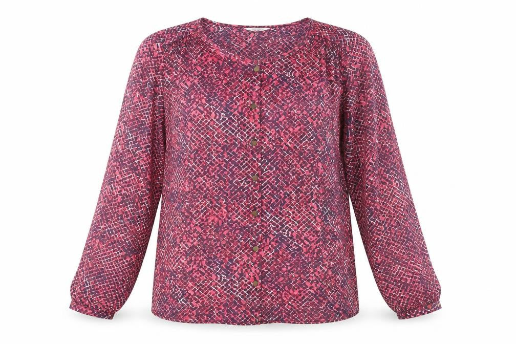 Classics Womens Multicoloured Geometric Polyester Basic Button-Up Size 14 Round Neck