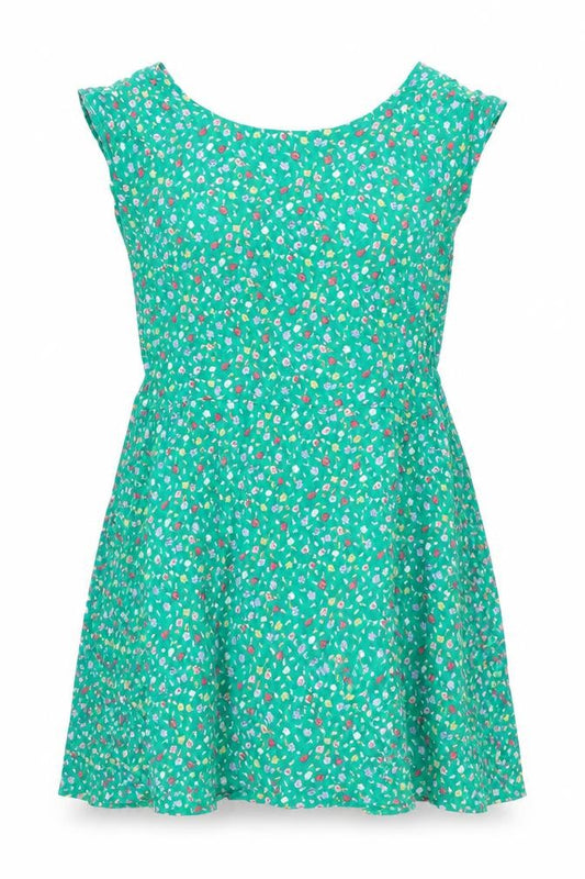 Mango Womens Green Floral Viscose A-Line Size L Round Neck Zip