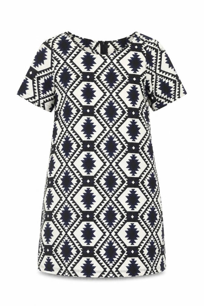 Vera & Lucy Womens Multicoloured Geometric Polyester A-Line Size S Round Neck Zip - Size S-M