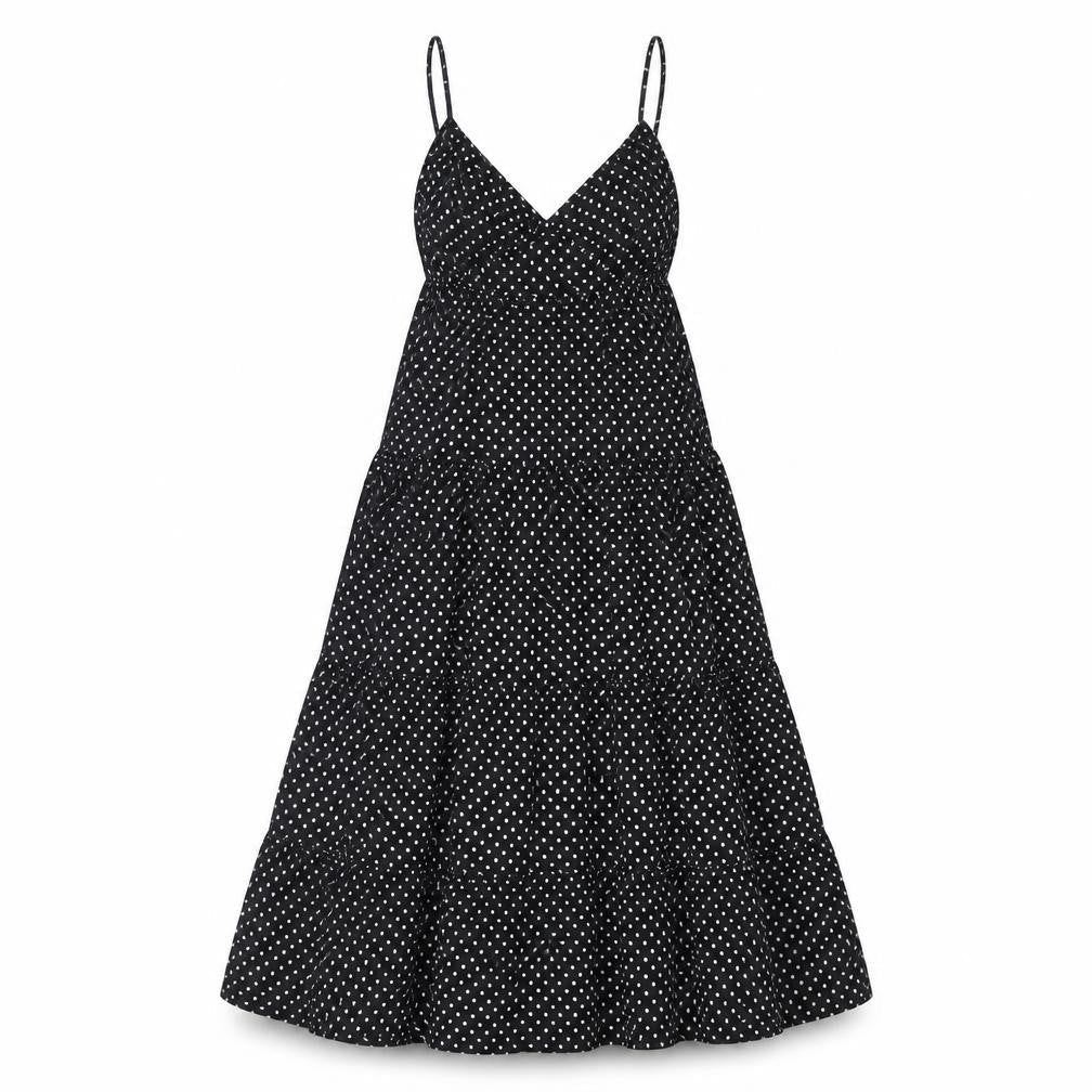 H&M Womens Black Polka Dot Cotton A-Line Size 4 V-Neck Pullover