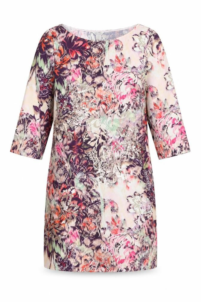 Monsoon Womens Multicoloured Geometric Polyester Shift Size 8 Boat Neck Pullover