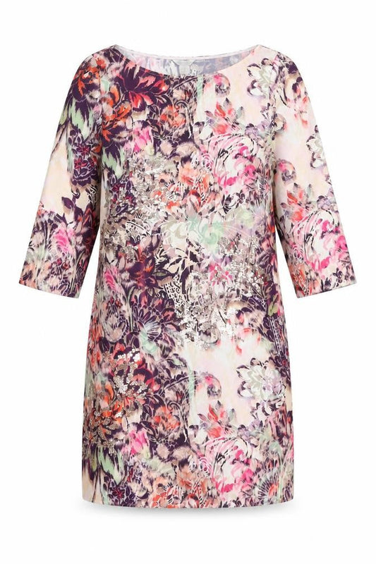 Monsoon Womens Multicoloured Geometric Polyester Shift Size 8 Boat Neck Pullover