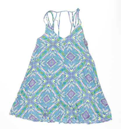 Next Womens Multicoloured Geometric Viscose A-Line Size 14 V-Neck Pullover