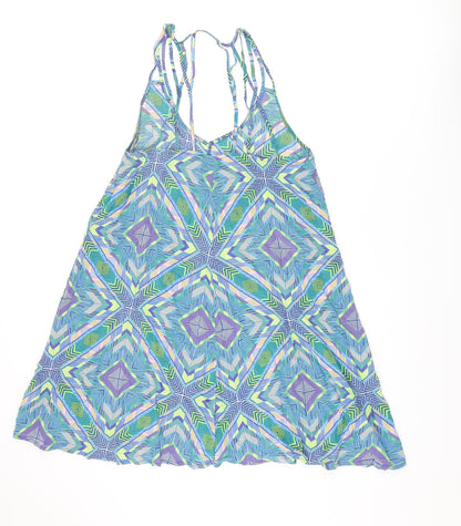Next Womens Multicoloured Geometric Viscose A-Line Size 14 V-Neck Pullover