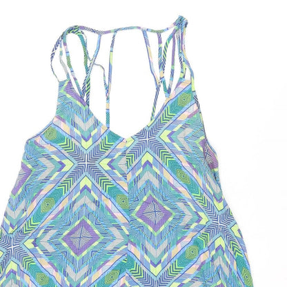 Next Womens Multicoloured Geometric Viscose A-Line Size 14 V-Neck Pullover