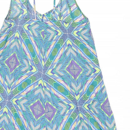 Next Womens Multicoloured Geometric Viscose A-Line Size 14 V-Neck Pullover