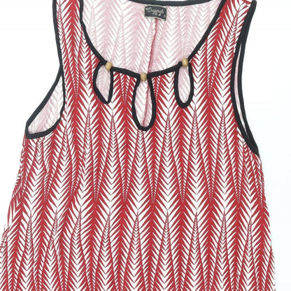 Close-up detail of Originals women’s red geometric viscose basic tank, size UK 14, round neck