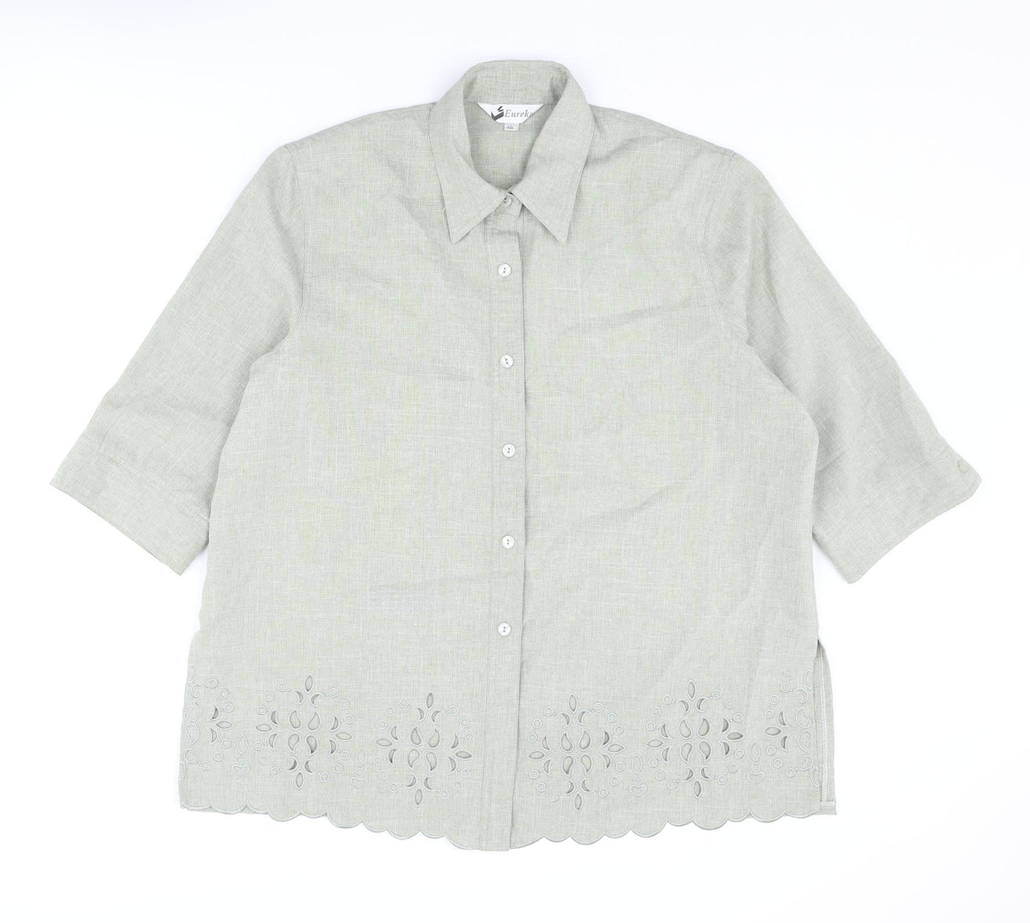 Eureka Womens Green Polyester Basic Blouse Size 18 Collared