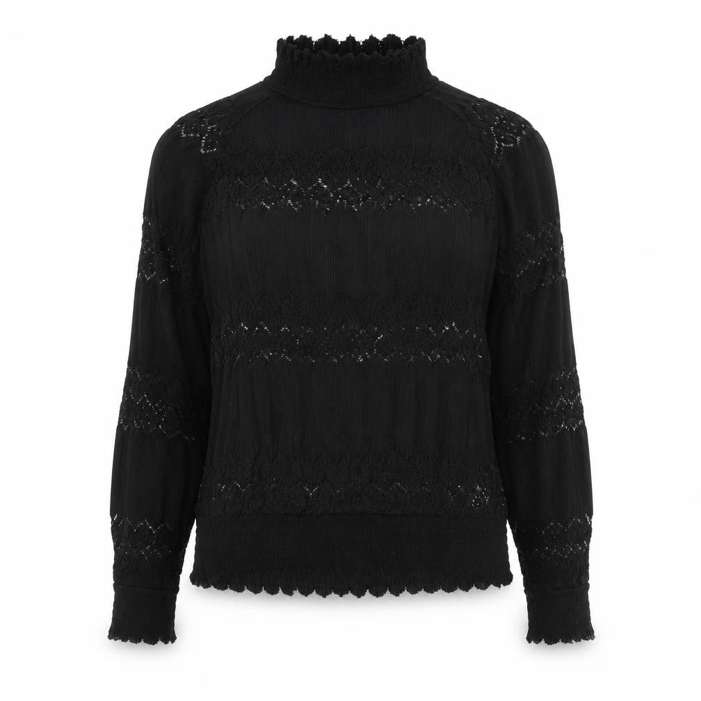 b.young Womens Black Polyester Basic Blouse Size 14 Mock Neck - Lace Detail