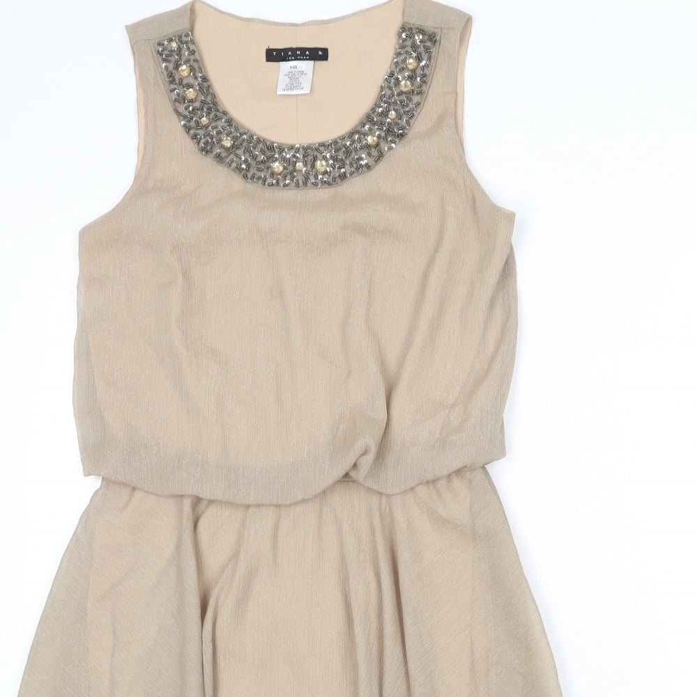 Tiana B Womens Beige Polyester A-Line Size 10 Round Neck Pullover