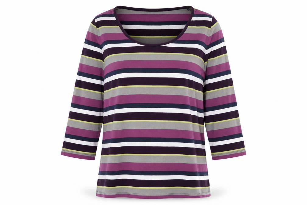 Bonita Womens Multicoloured Striped Viscose Basic T-Shirt Size L Round Neck