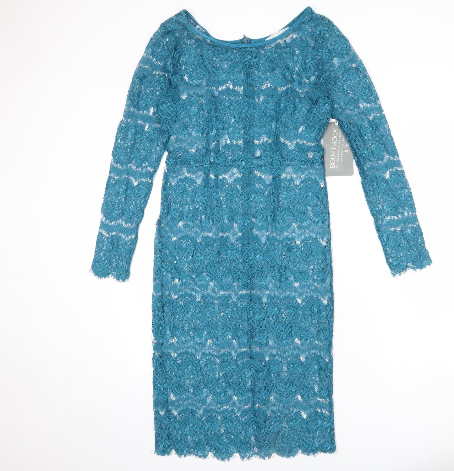Body Frock Womens Blue Polyester Shift Size 12 Round Neck Zip