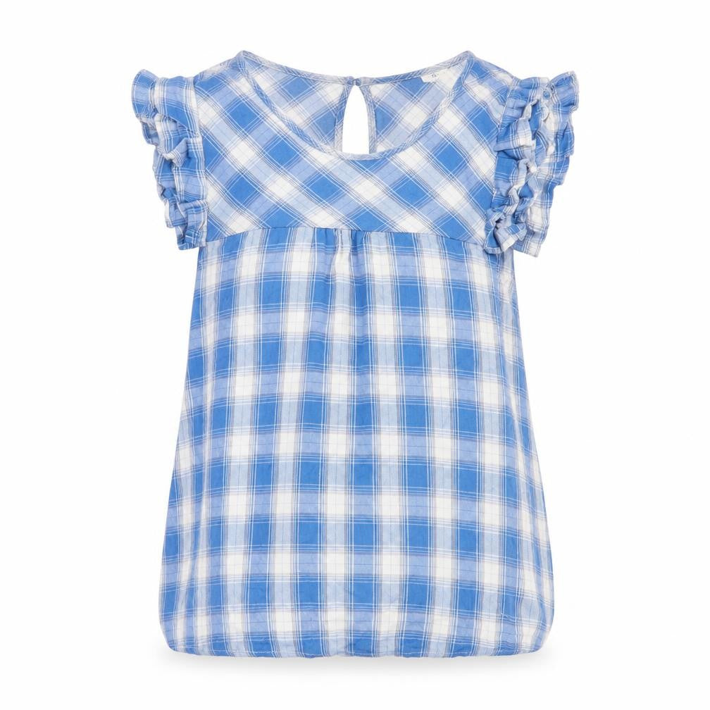 Monteau Womens Blue Plaid Viscose Basic Blouse Size S Round Neck