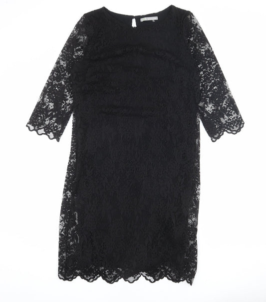 Marks and Spencer Womens Black Viscose Shift Size 12 Round Neck Button