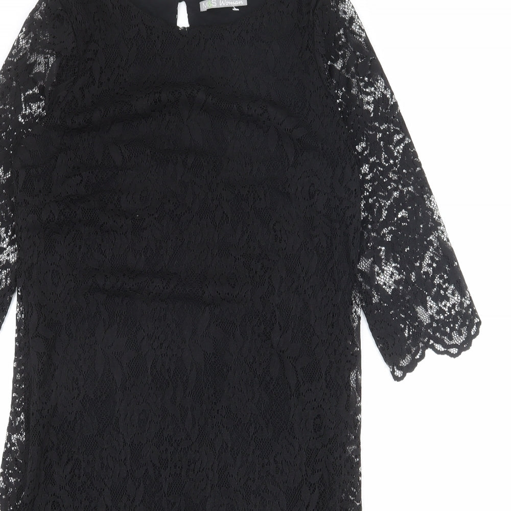 Marks and Spencer Womens Black Viscose Shift Size 12 Round Neck Button