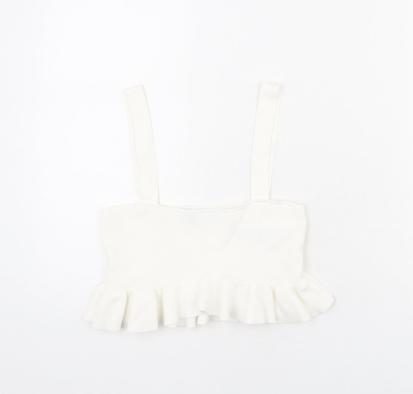Zara Womens Ivory Viscose Cropped Tank Size S Square Neck