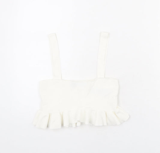Zara Womens Ivory Viscose Cropped Tank Size S Square Neck