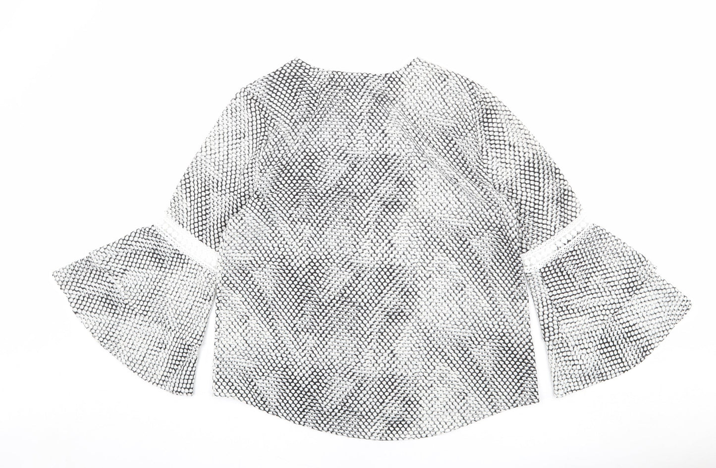 Izabel London Womens White Geometric Polyester Jersey Blouse Size L Round Neck - Flares sleeve