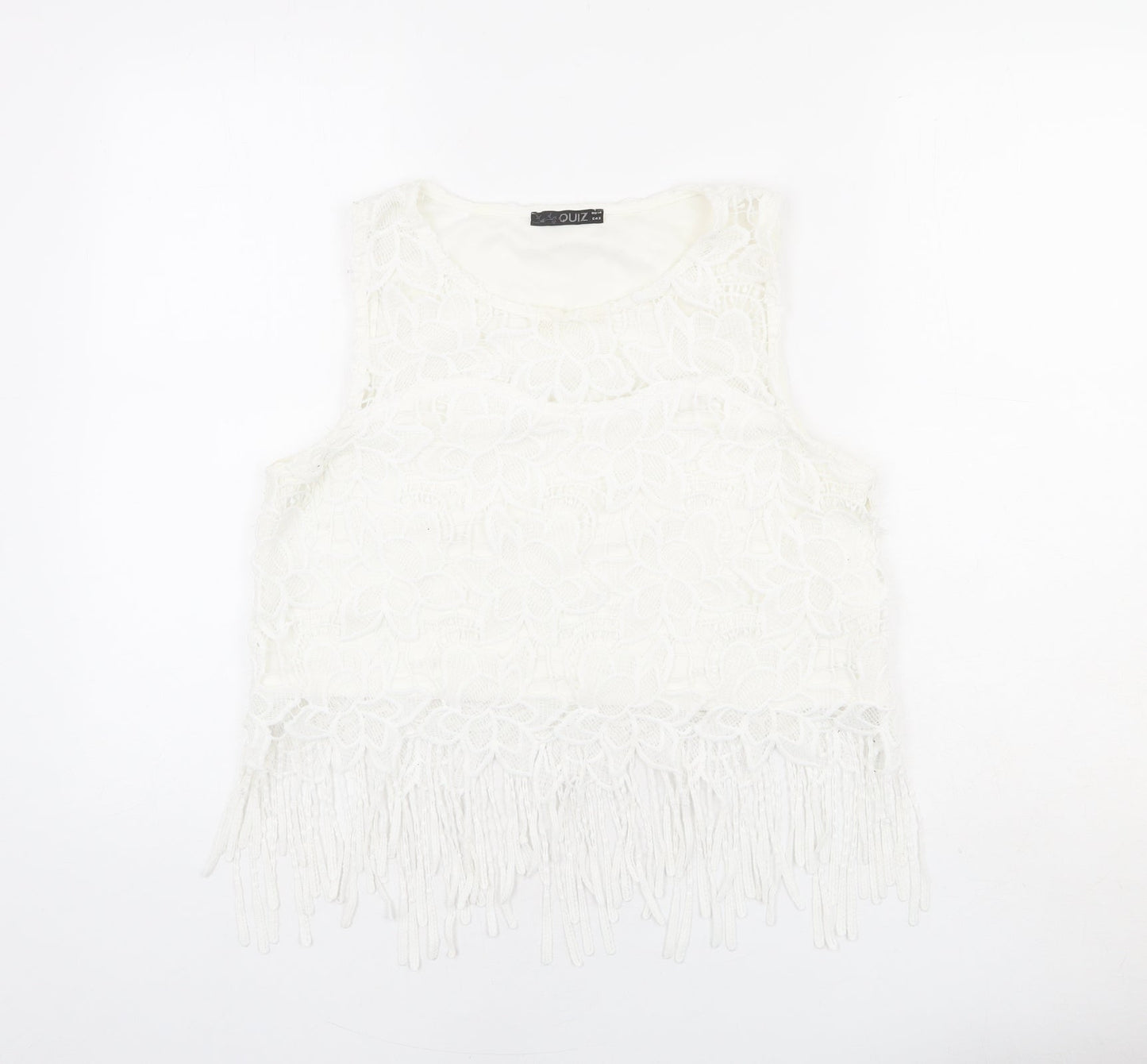Quiz Womens White Polyester Cropped Tank Size 14 Round Neck - Lace detail
