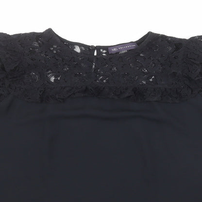 Marks & Spencer Womens Black Polyester Basic Blouse Size 12 Round Neck - Lace Neckline