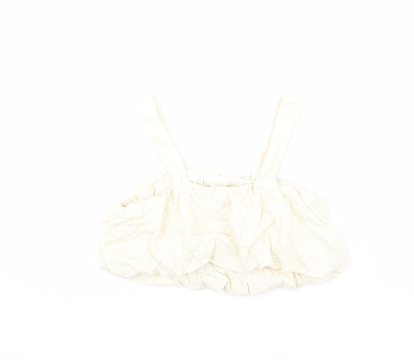 Zara Girls Ivory Polyester Cropped Blouse Size 10 Years Square Neck Pullover