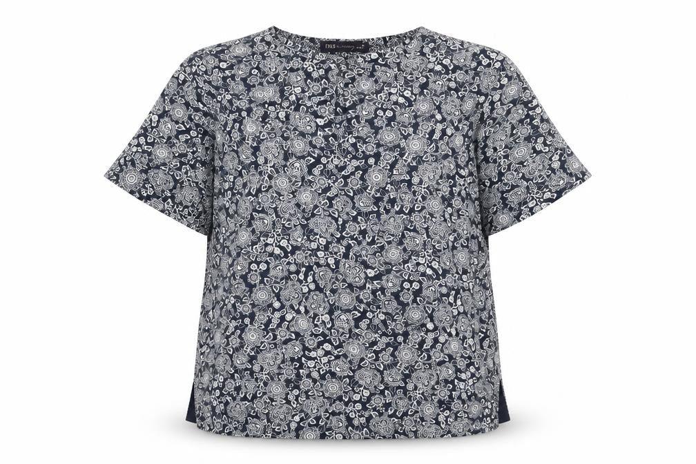 Marks & Spencer Womens Blue Floral Polyester Basic Blouse Size 14 Round Neck