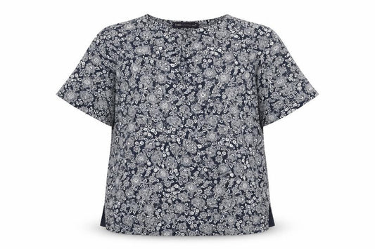 Marks and Spencer Womens Blue Floral Polyester Basic Blouse Size 14 Round Neck