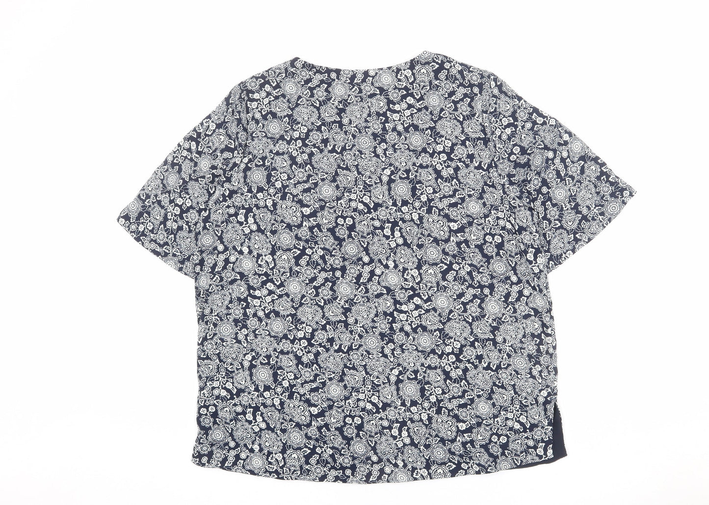 Marks and Spencer Womens Blue Floral Polyester Basic Blouse Size 14 Round Neck