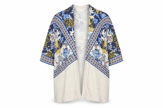 Warehouse Womens Multicoloured V-Neck Geometric 100% Cotton Cardigan Jumper Size M
