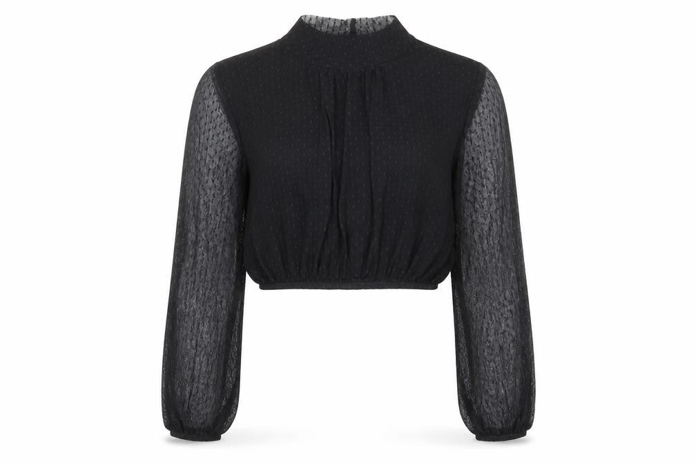 PRETTYLITTLETHING Womens Black Polka Dot Polyester Cropped Blouse Size 12 Mock Neck