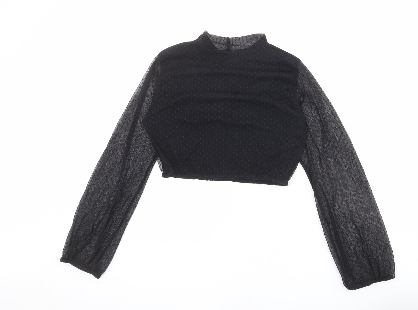 PRETTYLITTLETHING Womens Black Polka Dot Polyester Cropped Blouse Size 12 Mock Neck