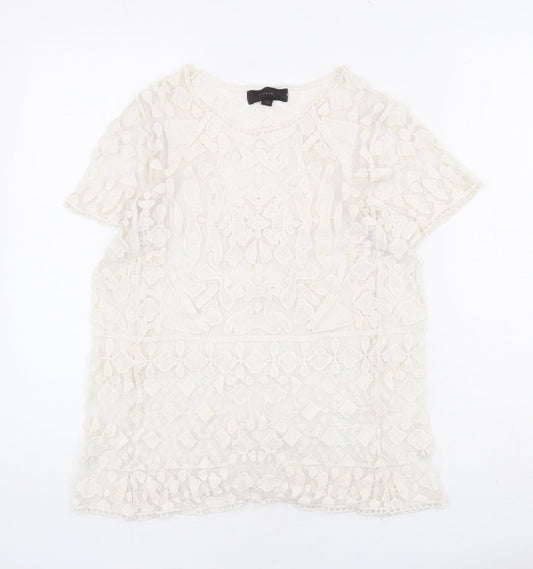 JULIE Womens Ivory Geometric Cotton Basic T-Shirt Size S Round Neck - Size S-M