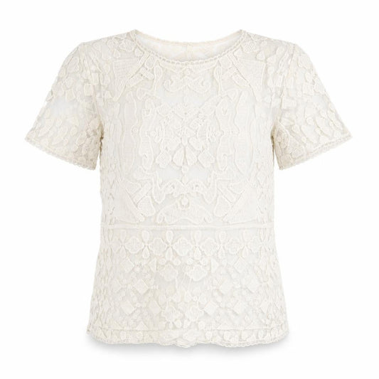 JULIE Womens Ivory Geometric Cotton Basic T-Shirt Size S Round Neck - Size S-M