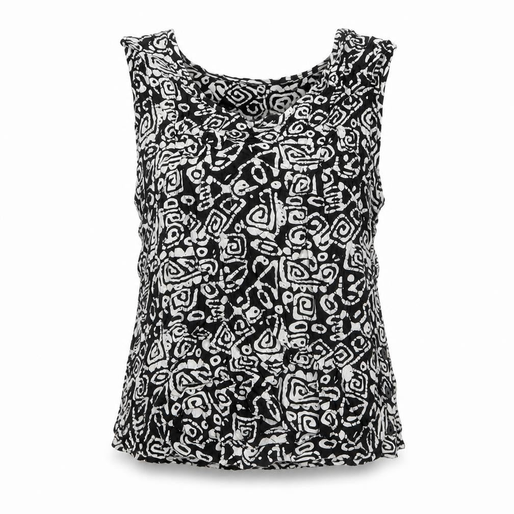 DASH Womens Black Geometric Viscose Basic Tank Size 12 Round Neck