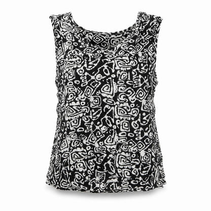 Dash Womens Black Geometric Viscose Basic Tank Size 12 Round Neck