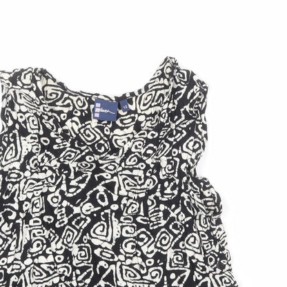 Dash Womens Black Geometric Viscose Basic Tank Size 12 Round Neck