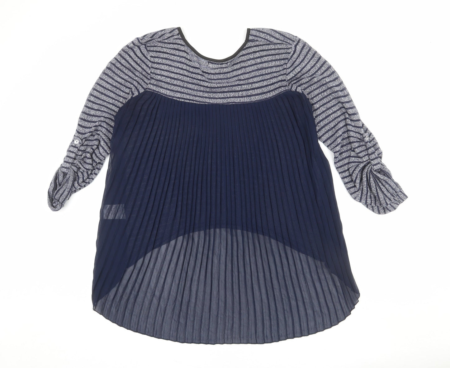 Quiz Womens Blue Round Neck Striped Polyester Pullover Jumper Size 12