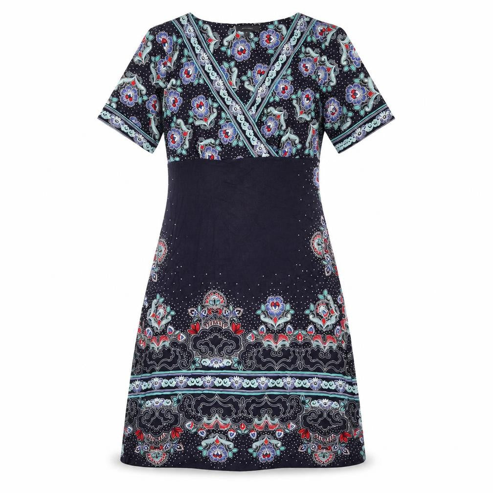 Per Una Womens Blue Geometric Viscose A-Line Size 10 V-Neck Pullover