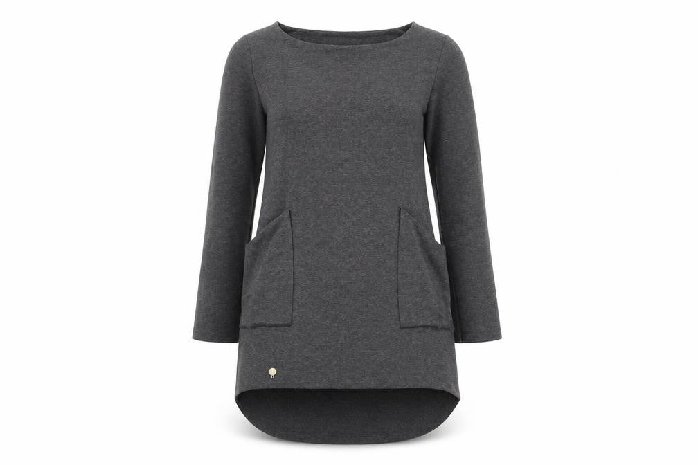 MAKADAMIA Womens Grey Polyester Jumper Dress Size 10 Round Neck Pullover