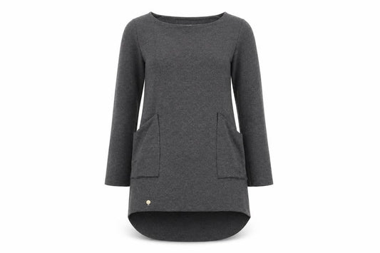 MAKADAMIA Womens Grey Polyester Jumper Dress Size 10 Round Neck Pullover