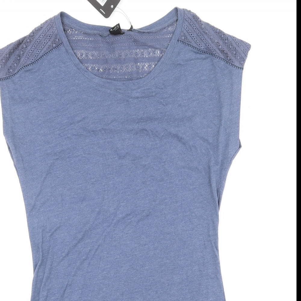 Protest Womens Blue Cotton T-Shirt Dress Size S Round Neck Pullover - Lace Detail