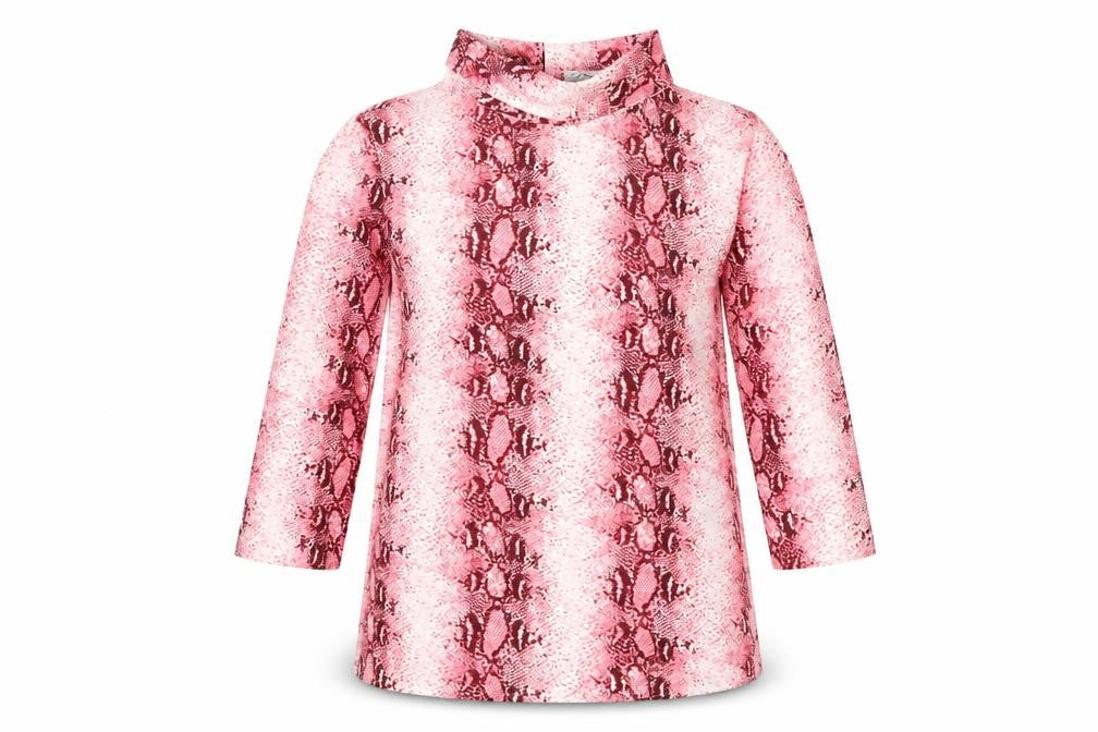 Maisy Womens Pink Animal Print Polyester Basic T-Shirt Size 12 Roll Neck - Snakeskin Pattern