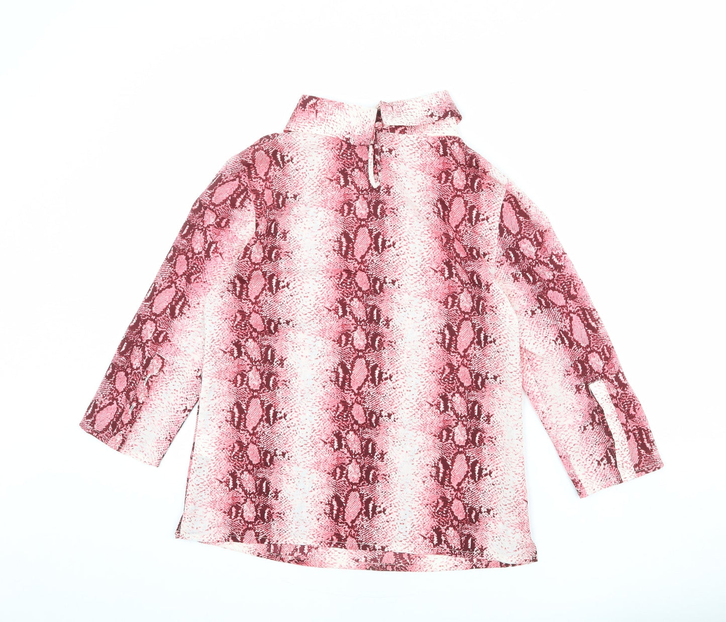 Maisy Womens Pink Animal Print Polyester Basic T-Shirt Size 12 Roll Neck - Snakeskin Pattern