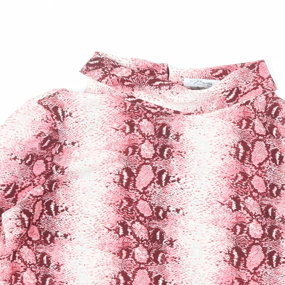Maisy Womens Pink Animal Print Polyester Basic T-Shirt Size 12 Roll Neck - Snakeskin Pattern