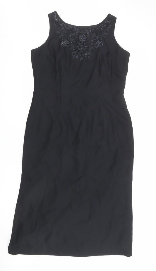 St Michael Womens Black Polyester Pencil Dress Size 16 Round Neck Zip - Floral