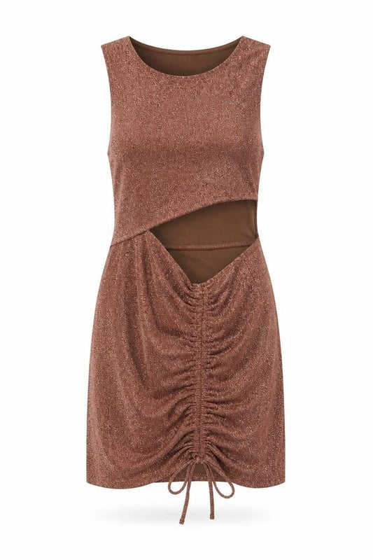 Divided by H&M Womens Brown Polyester Bodycon Size S Round Neck Pullover - Drawstring Detail