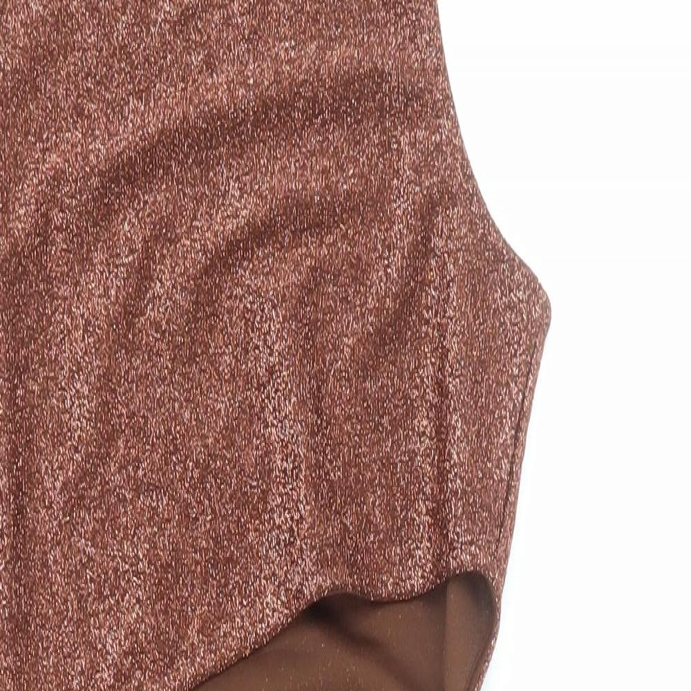 Divided by H&M Womens Brown Polyester Bodycon Size S Round Neck Pullover - Drawstring Detail