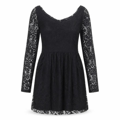 Zara Womens Black Polyester A-Line Size M Boat Neck Button - Lace