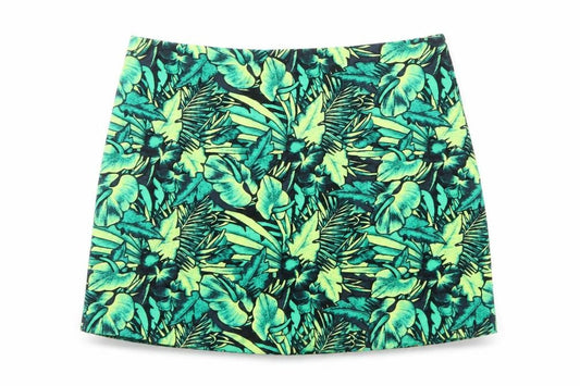 Divided by H&M Womens Green Geometric Cotton A-Line Skirt Size 10 Zip - Leaf pattern